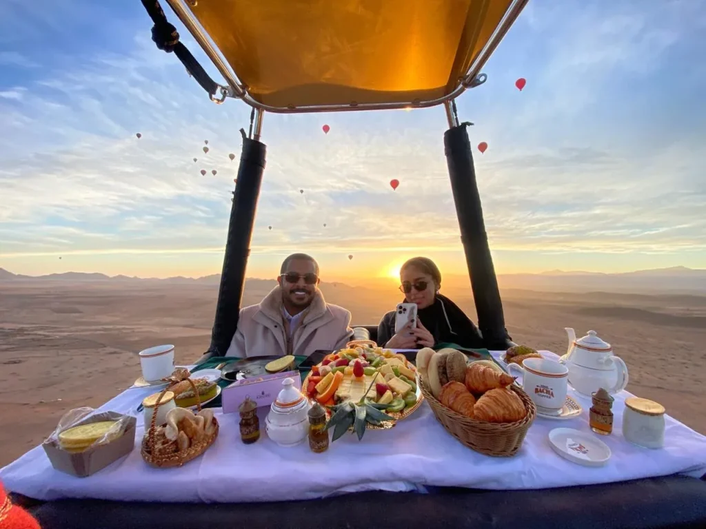 Moroccan breakfast table during a hot air balloon experience in Marrakech